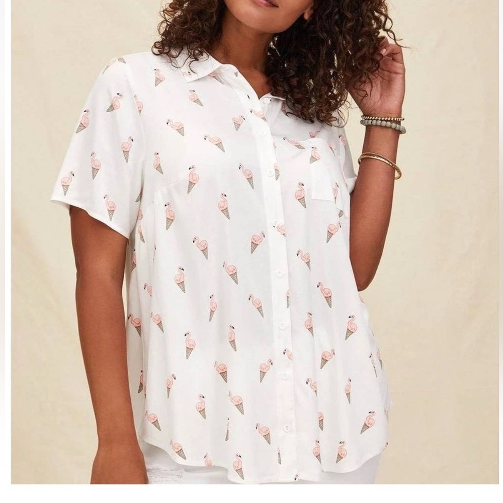 Torrid pink & White Ice Cream flamingo Button Down Shirt short sleeve size 4X